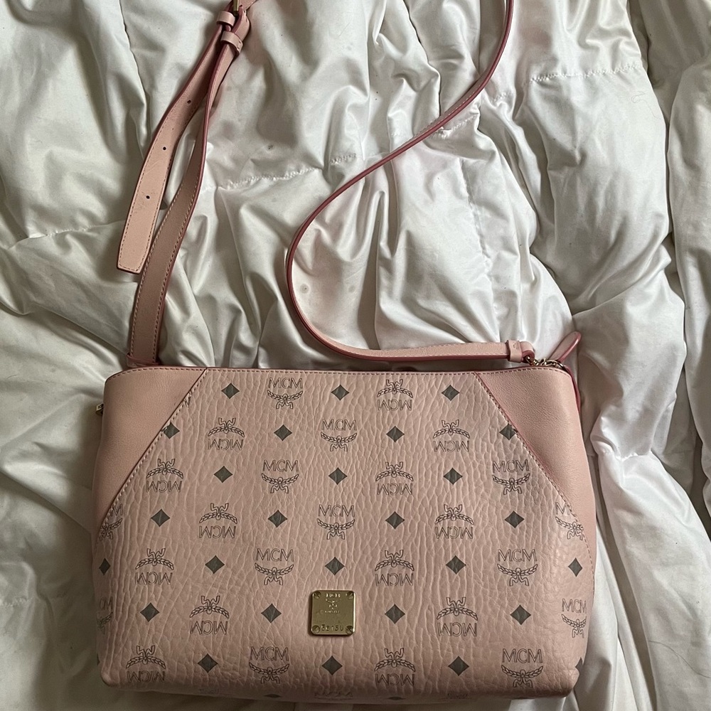MCM Visetos powder pink crossbody purse